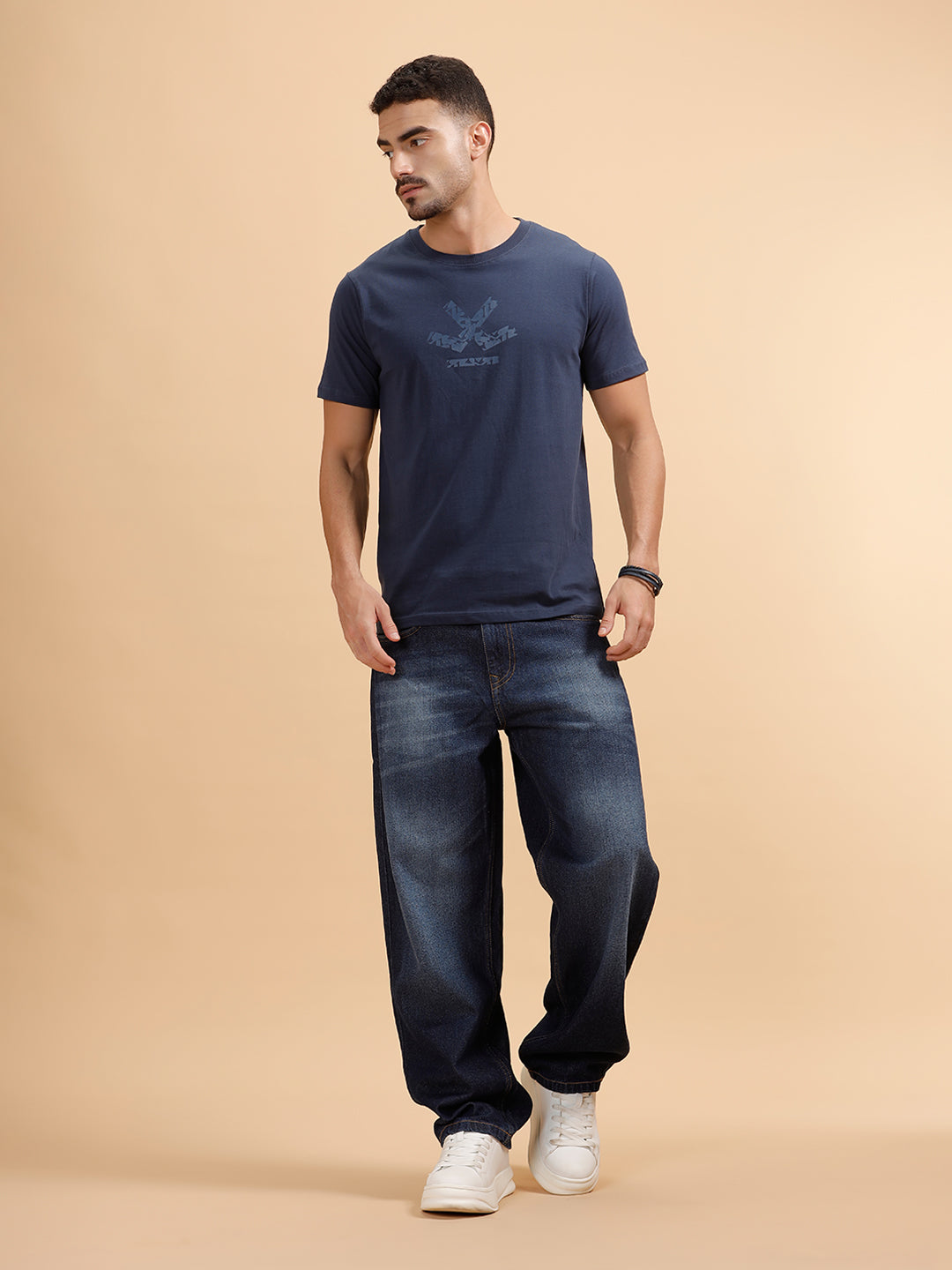 Casual Heavy Fade Loose Fit Jeans | Dark Blue