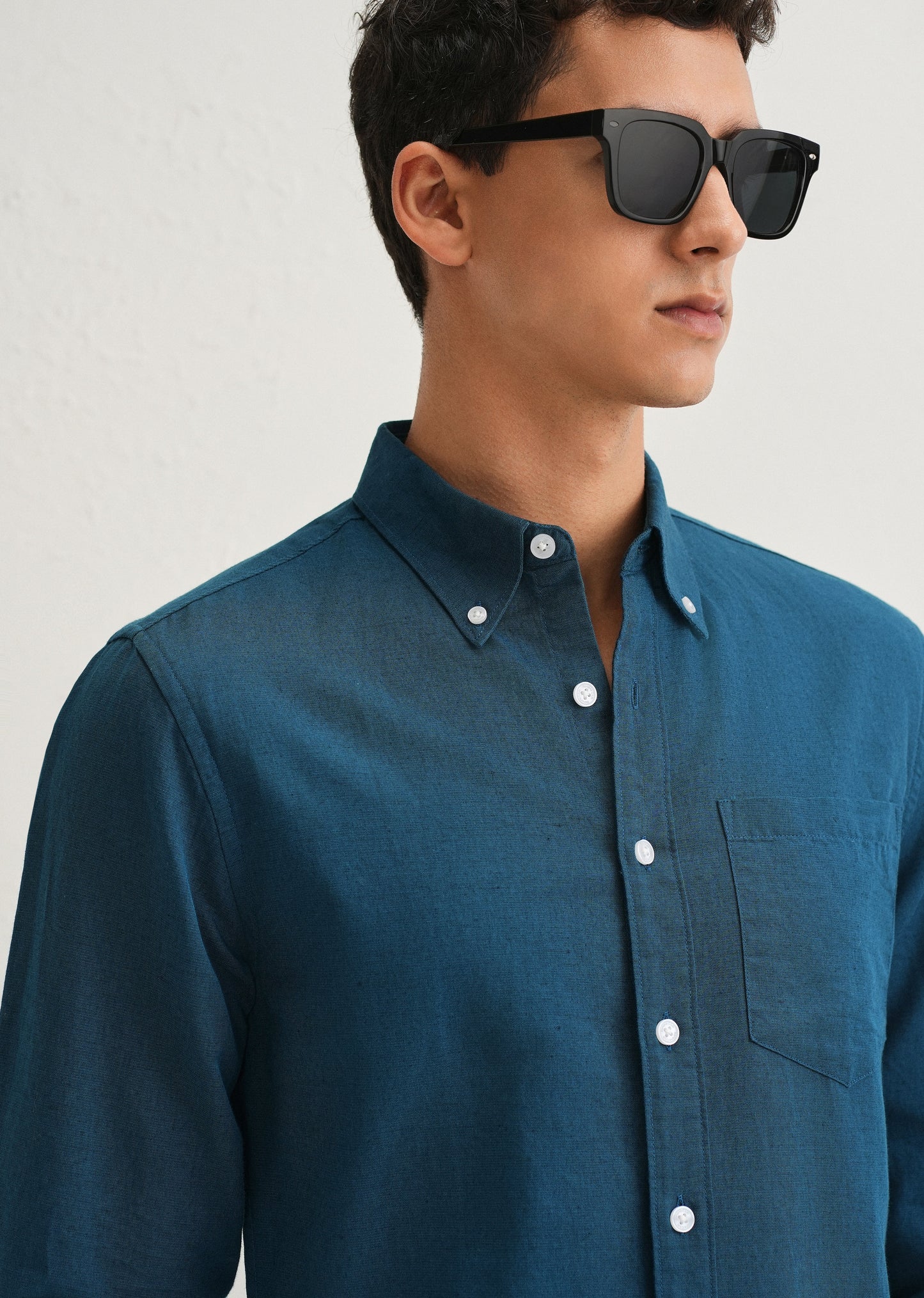 Teal Blue Cotton Linen Shirt