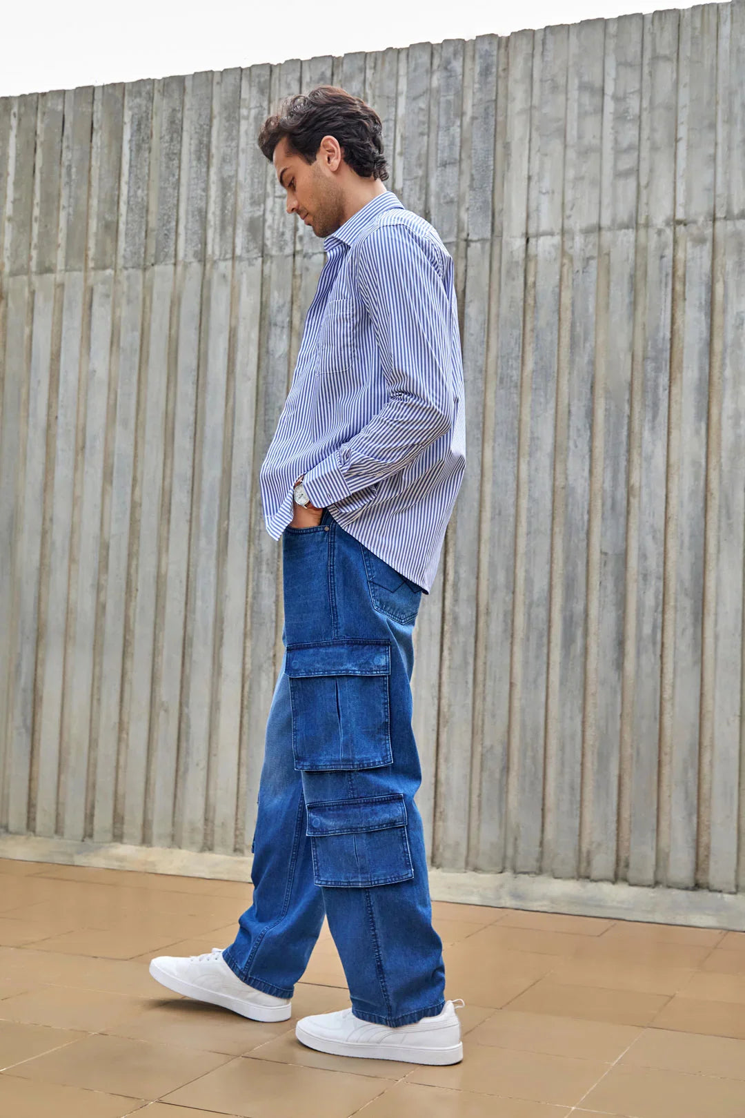 Faded Loose Fit Denim Cargo | Blue