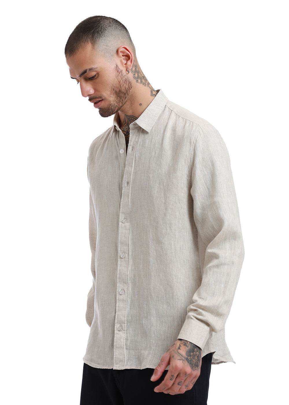 100% Pure Irish Beige Linen Shirt