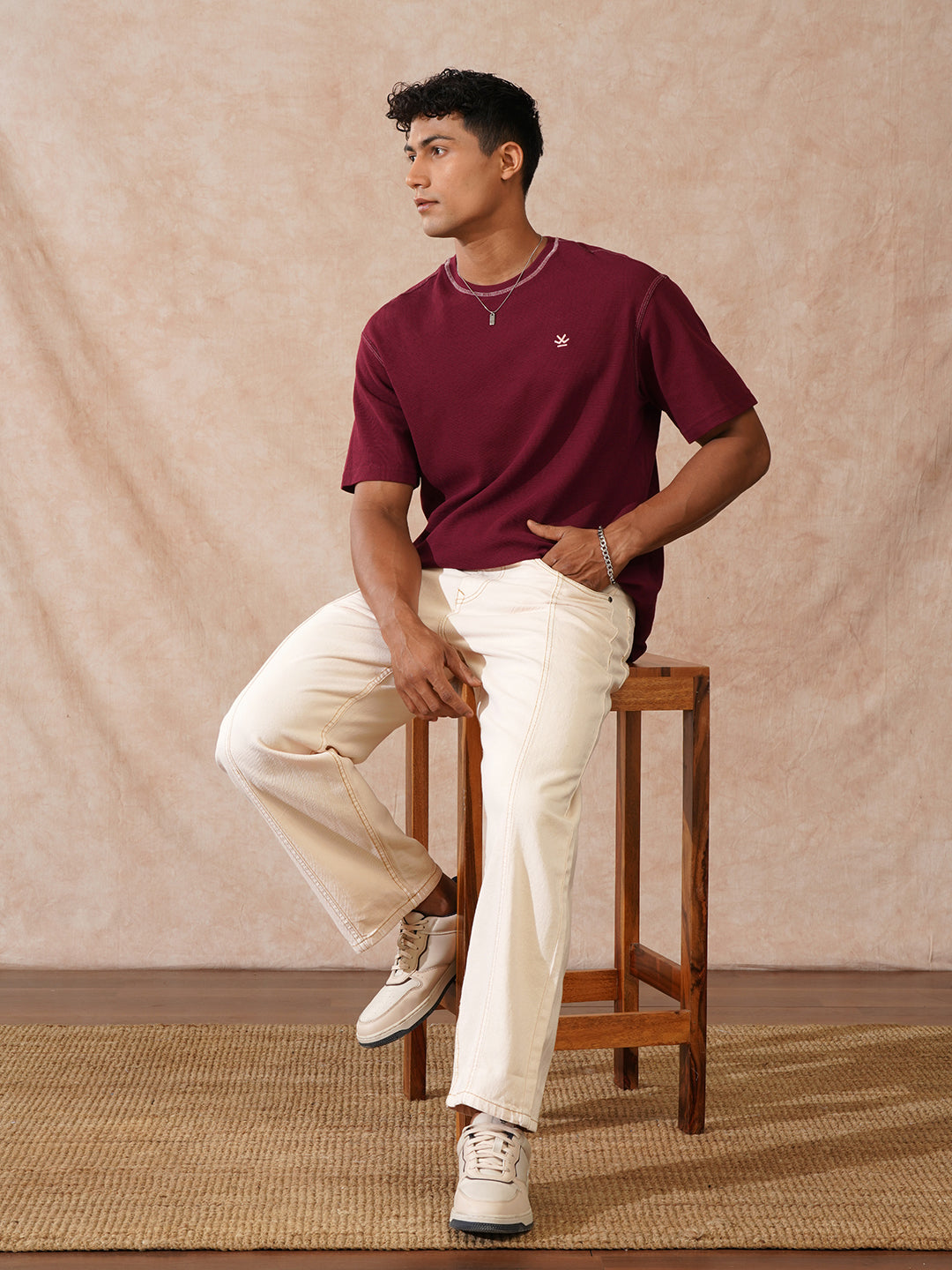 Cut & Sew Loose Fit Jeans | Beige