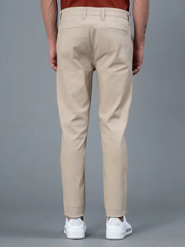 Men’s Skinny Fit Beige Cotton Blend Trousers | Sleek Look, Everyday Comfort