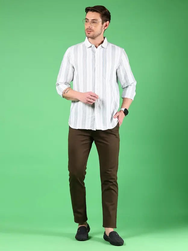 Men's Slim Fit Brown Cotton Blend Trousers | Smart Style & All-Day Comfort