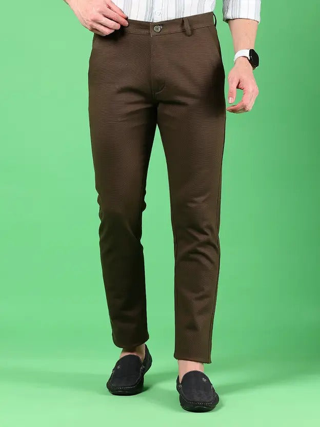 Men's Slim Fit Brown Cotton Blend Trousers | Smart Style & All-Day Comfort