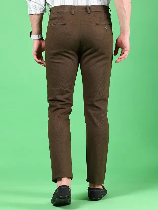Men's Slim Fit Brown Cotton Blend Trousers | Smart Style & All-Day Comfort