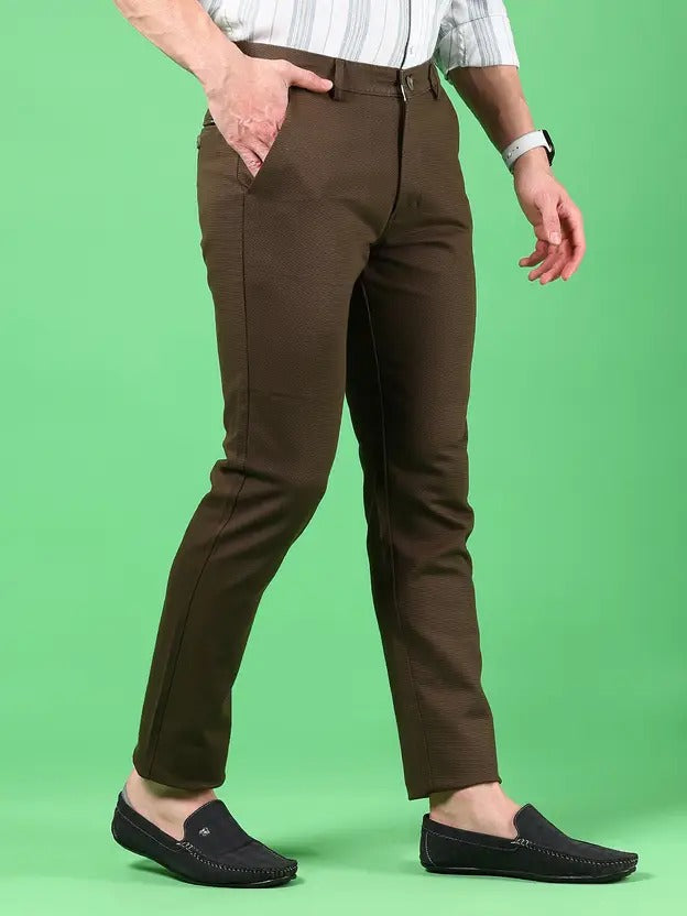 Men's Slim Fit Brown Cotton Blend Trousers | Smart Style & All-Day Comfort