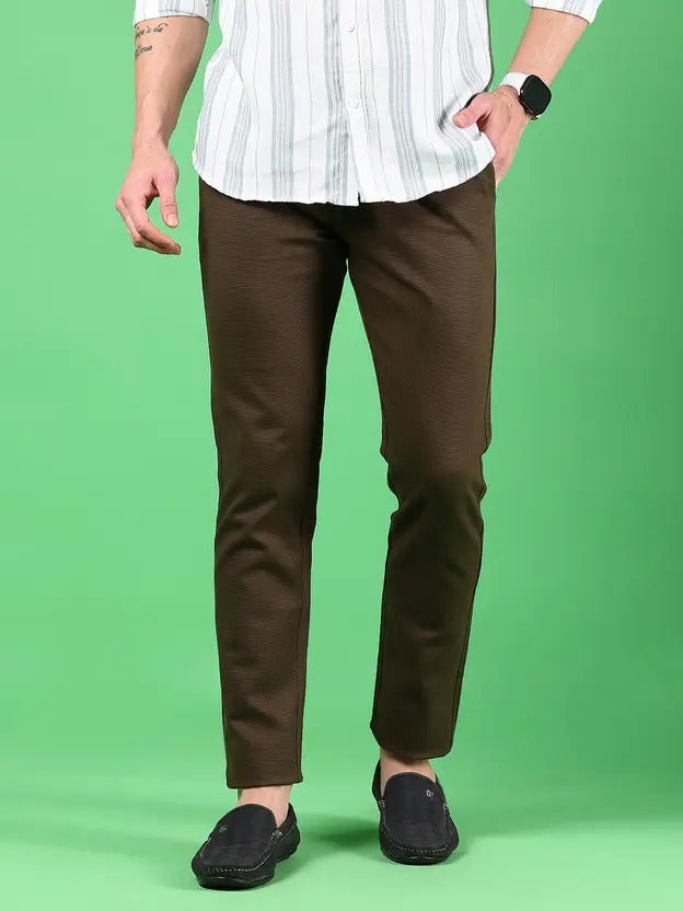 Men's Slim Fit Brown Cotton Blend Trousers | Smart Style & All-Day Comfort