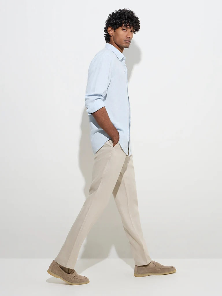 Ascot Light Blue Solid Relaxed-Fit Linen Shirt for Men