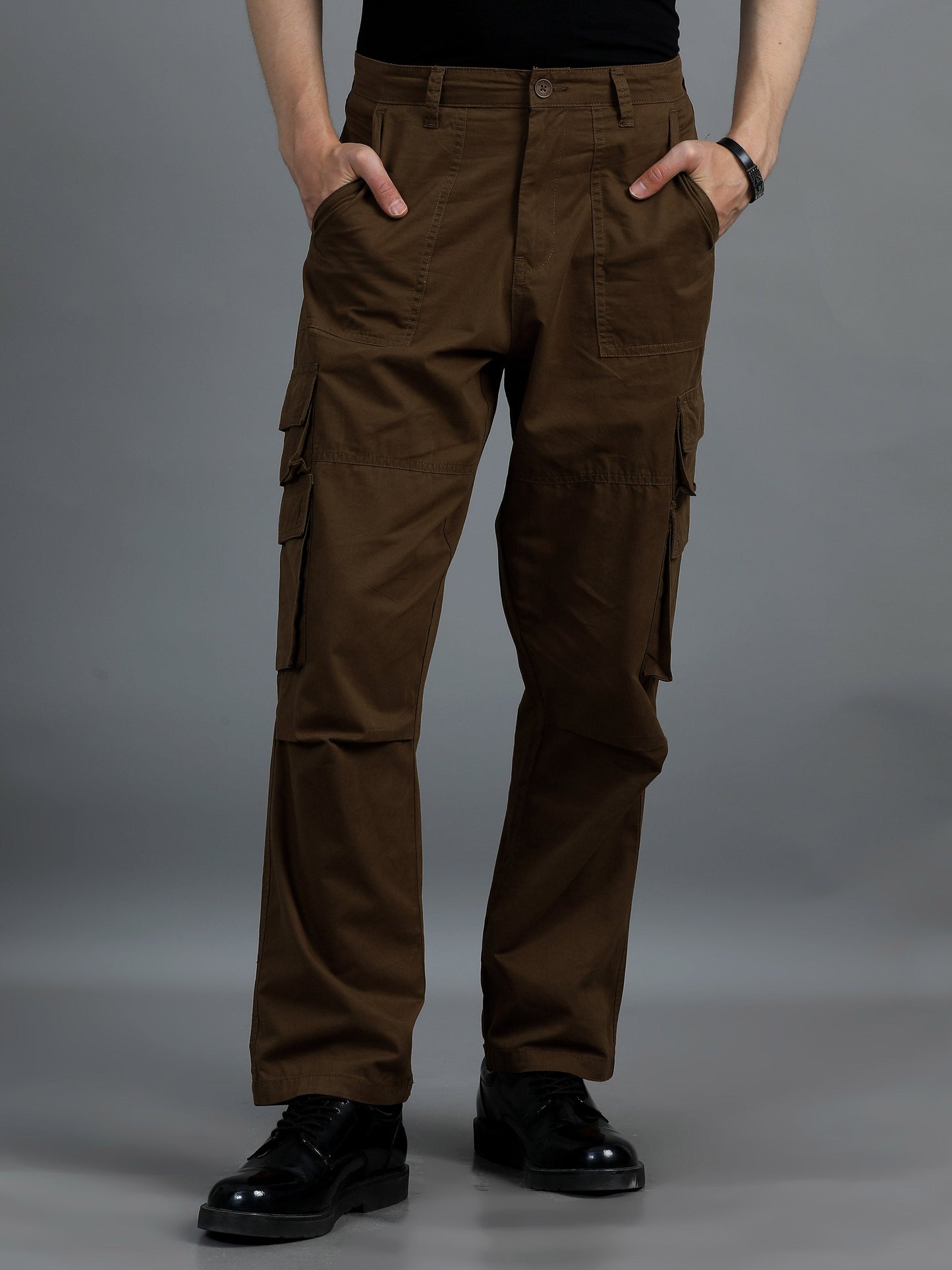 Pack of 2 Cotton Relaxed Fit Cargo Trousers, Brown khakhi