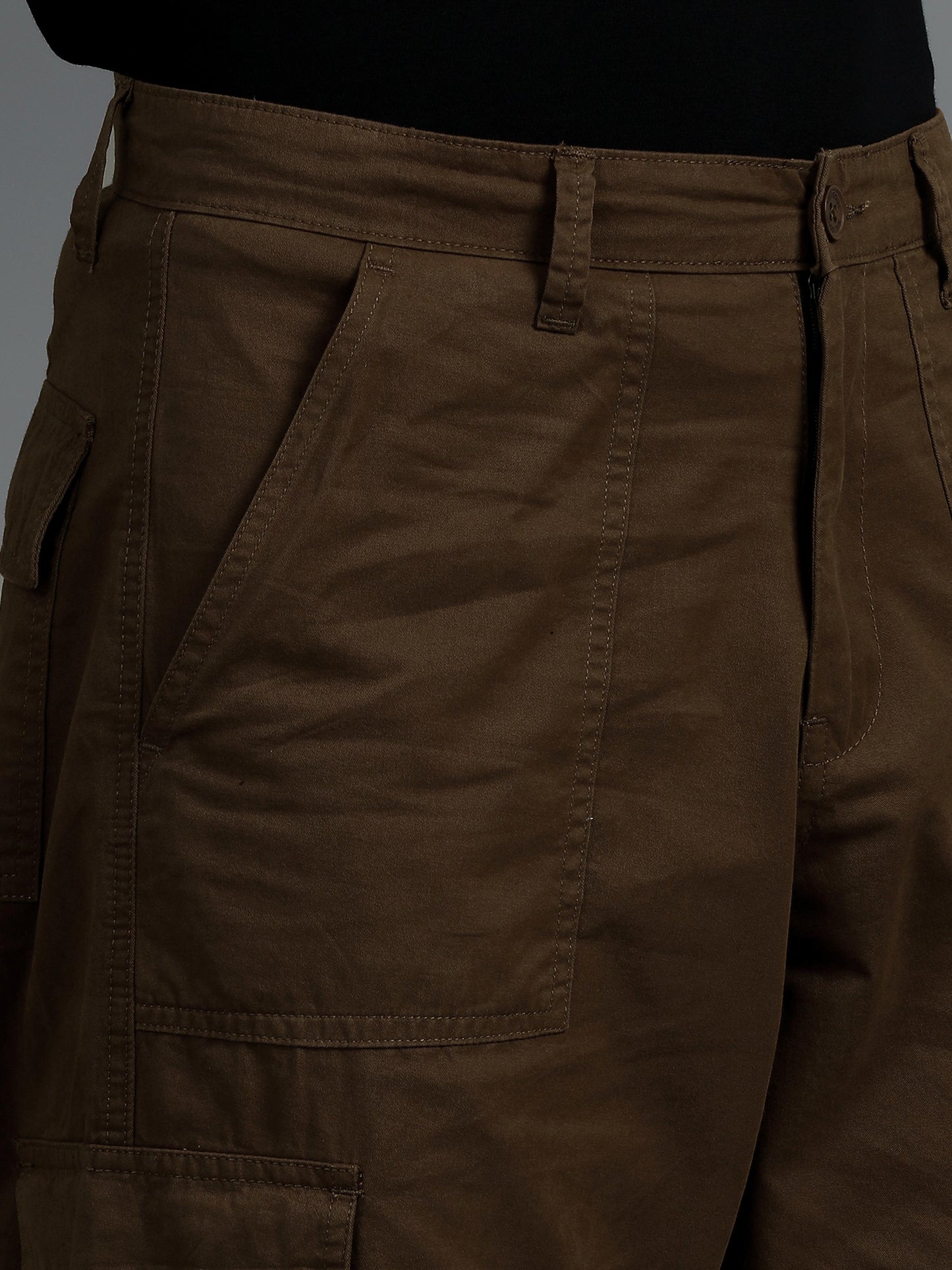 Pack of 2 Cotton Relaxed Fit Cargo Trousers, Charcoal Grey Brown