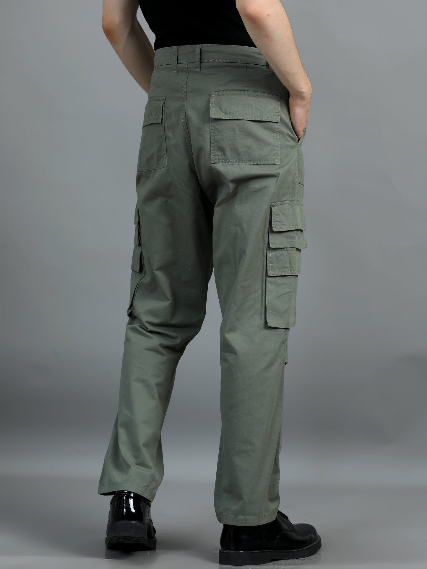 Pack of 2 Cotton Relaxed Fit Cargo Trousers, Black Moss Green