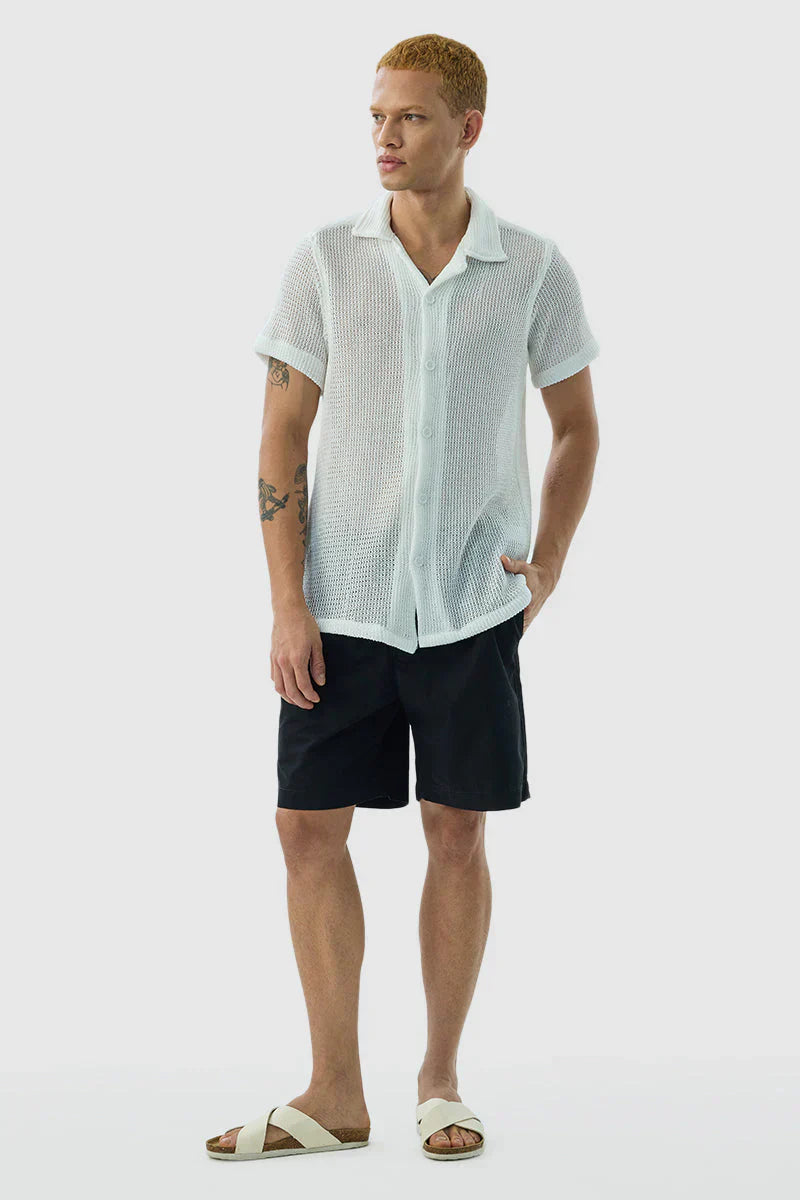 White Box Fit Crochet Shirt