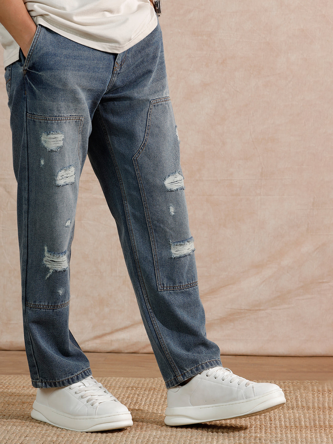 Solid Heavy Fade Loose Fit Jeans | Blue