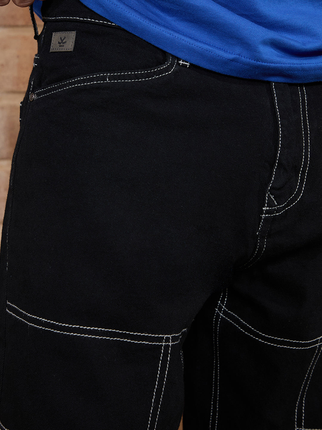 Contrast Stitch Loose Fit Jeans | Black