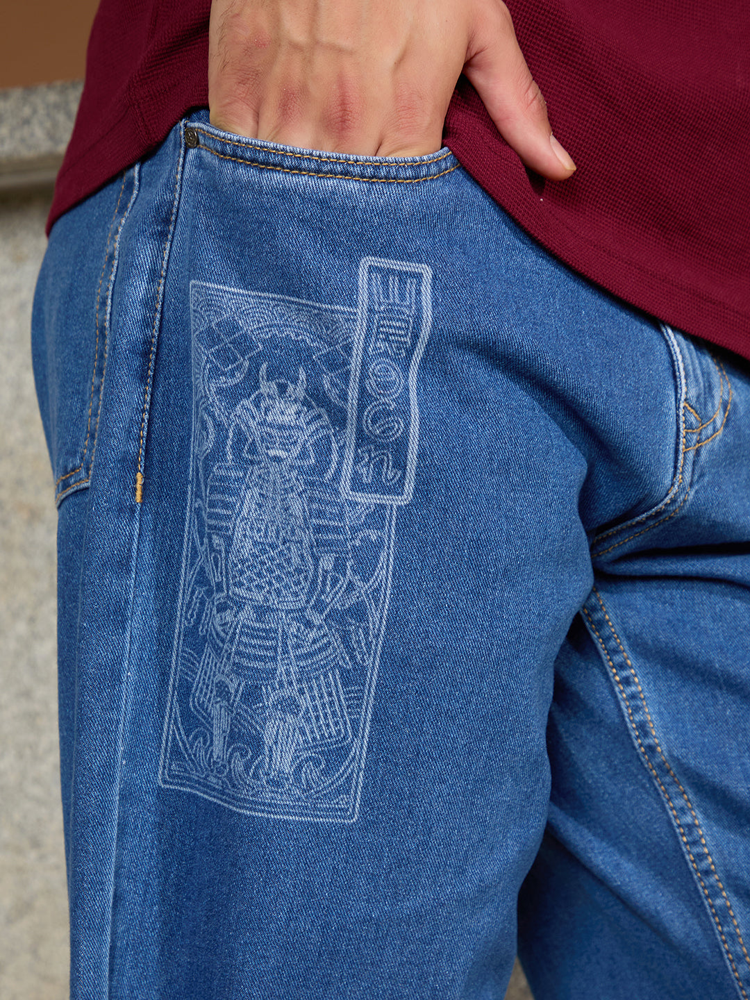 Laser Print Loose Fit Jeans | Blue