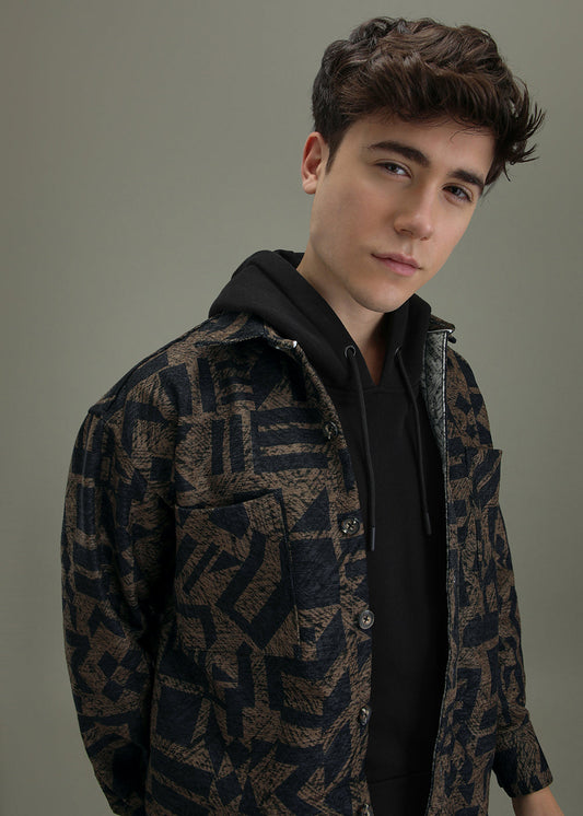 Brown Black Regular Fit Shacket