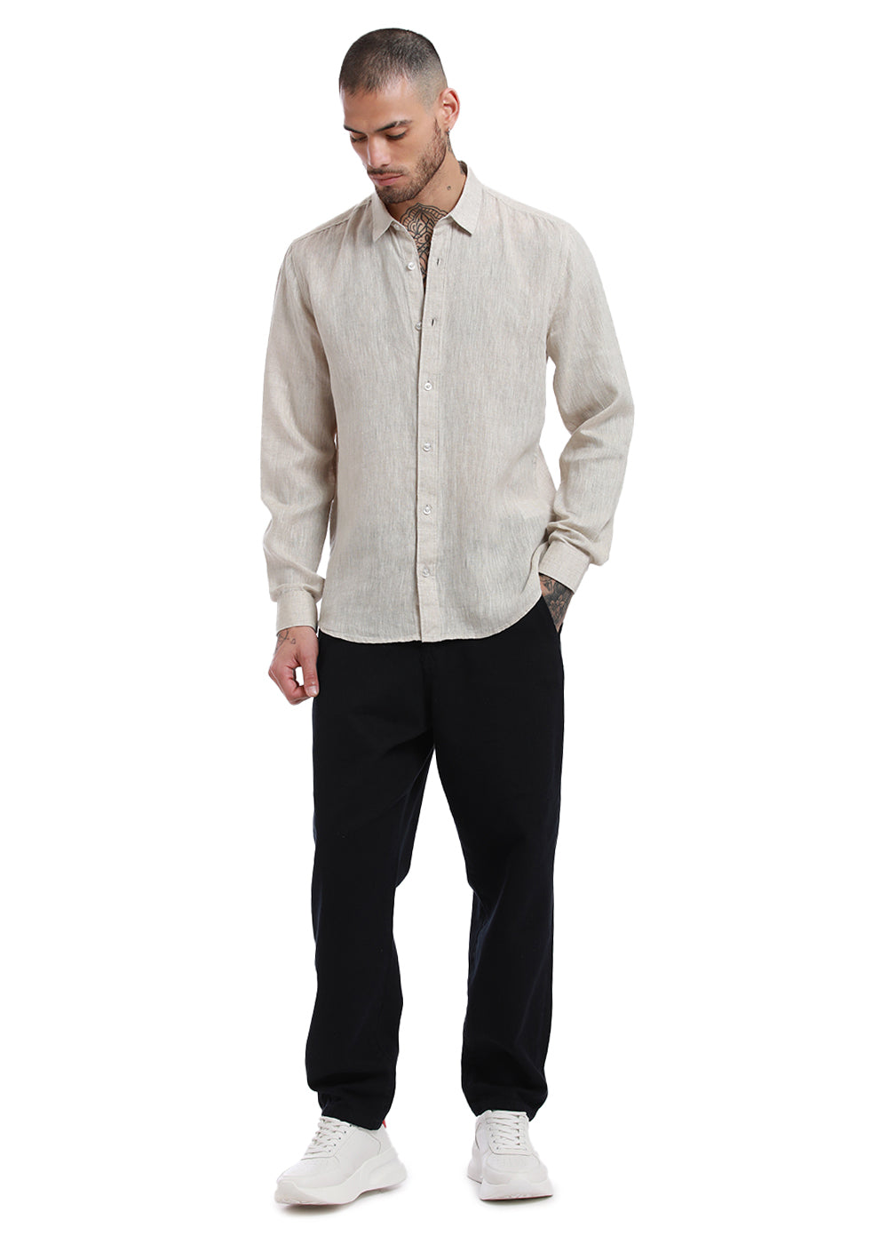 100% Pure Irish Beige Linen Shirt