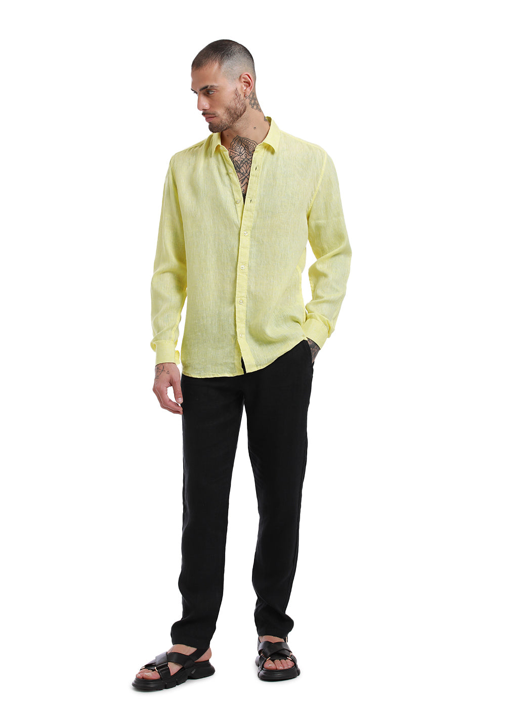 100% Pure Irish Lemon Yellow Linen Shirt