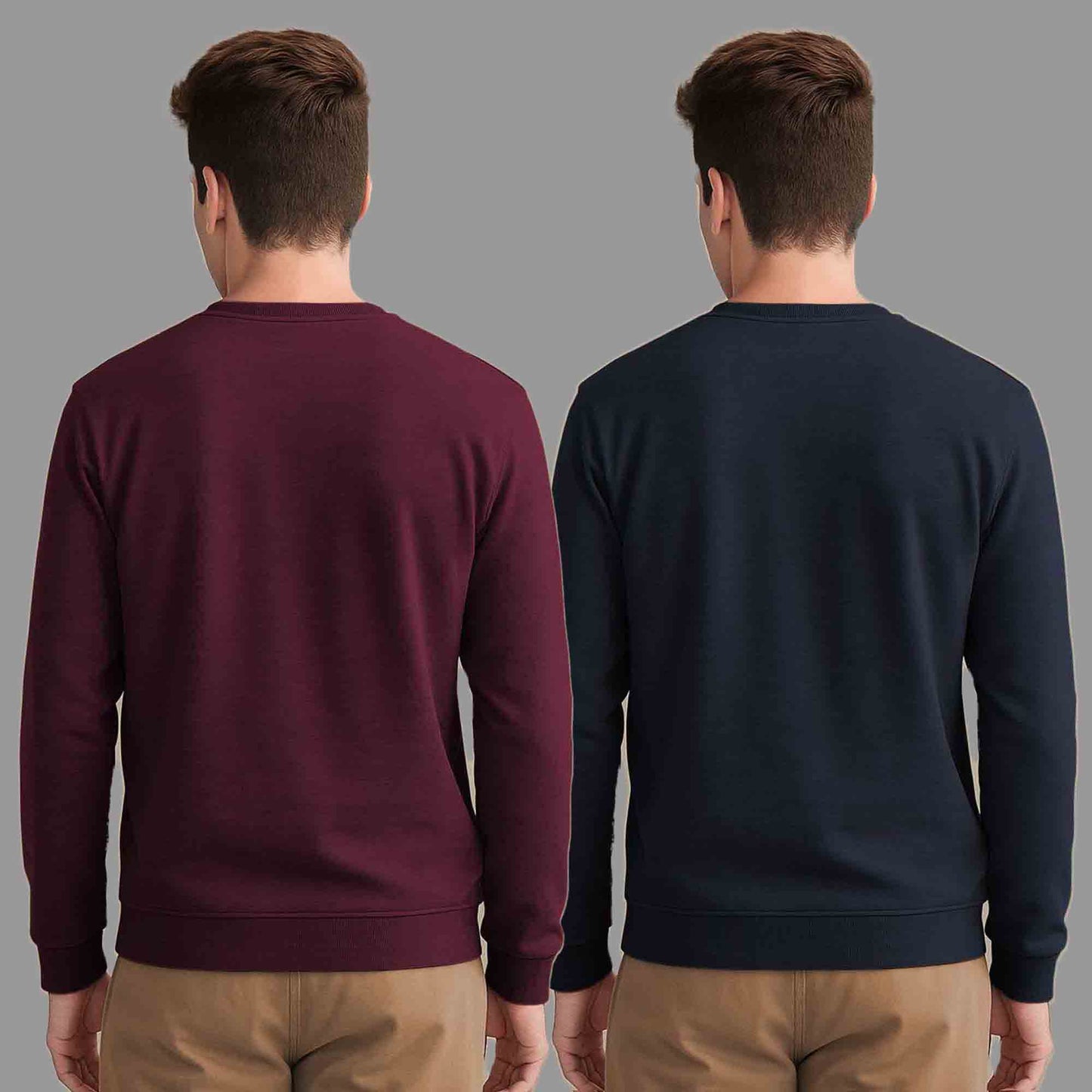 (Pack Of 2) Mens Round Neck Plain Sweatshirts Maroon & Navyblue