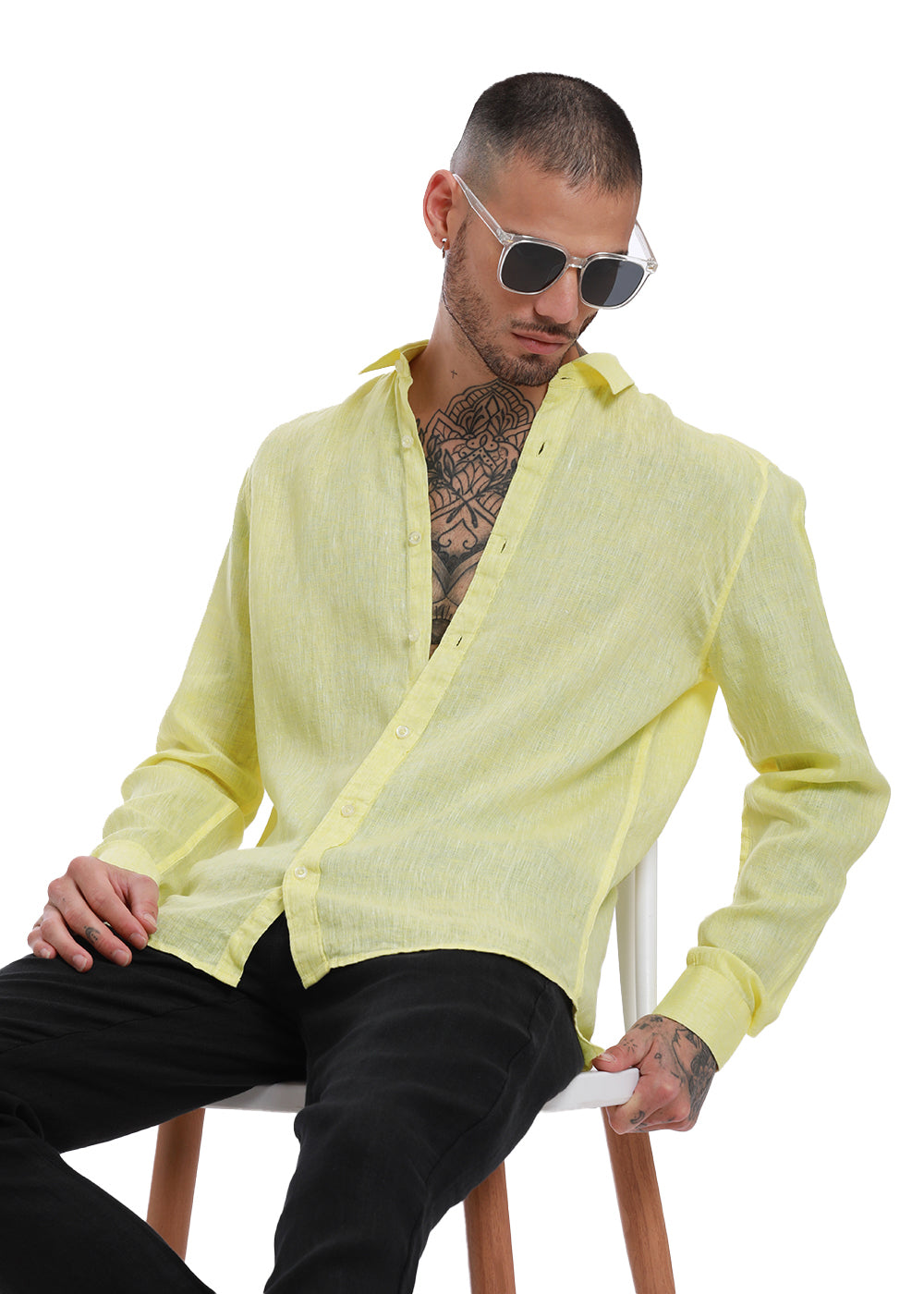 100% Pure Irish Lemon Yellow Linen Shirt
