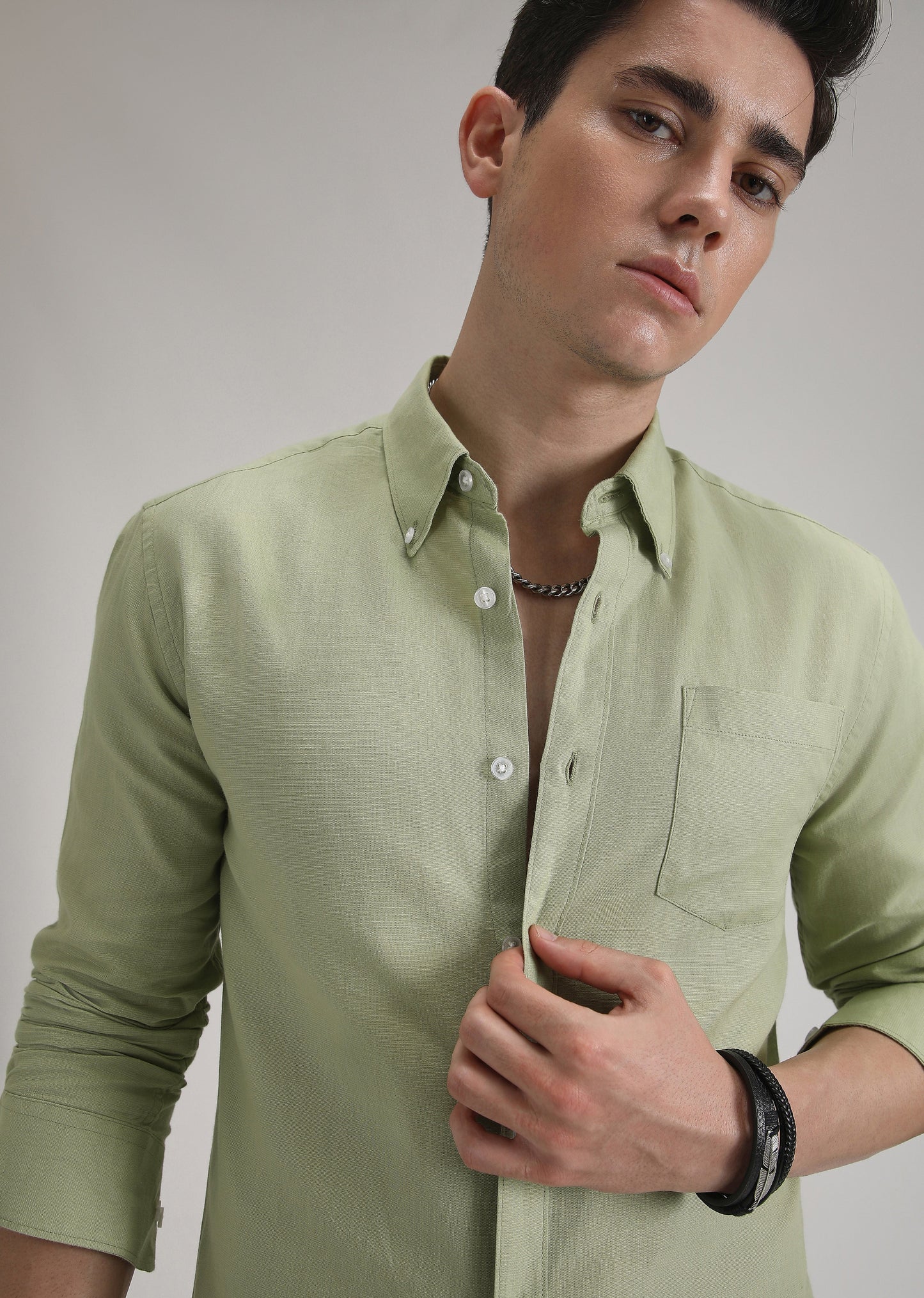 Pastel Green Cotton Linen Shirt