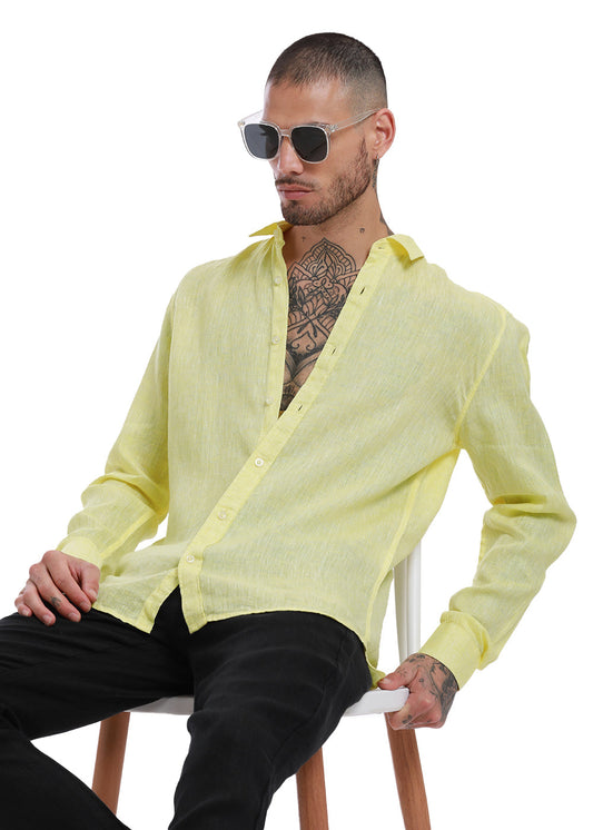 100% Pure Irish Lemon Yellow Linen Shirt