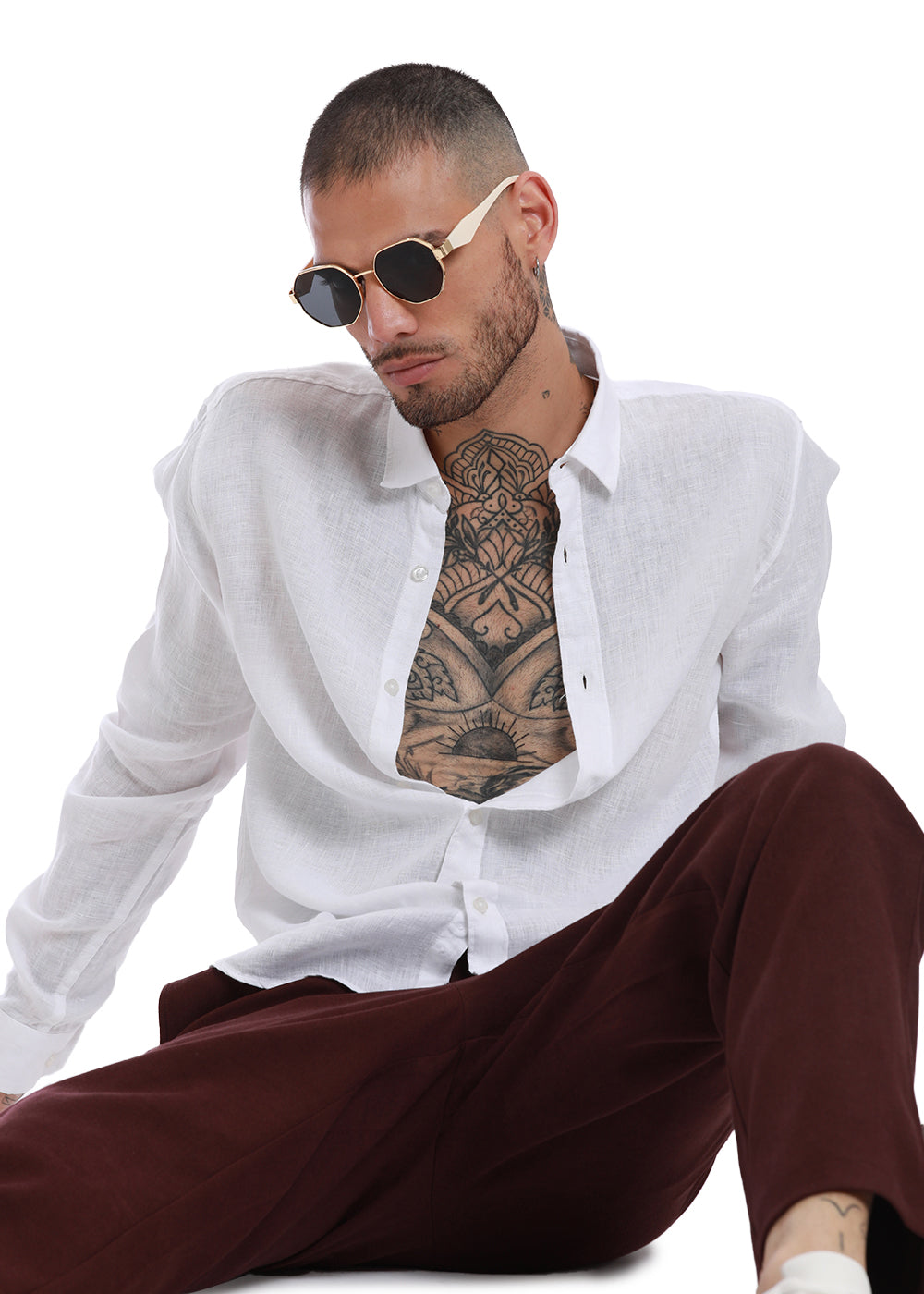 100% Pure Irish White Linen Shirt