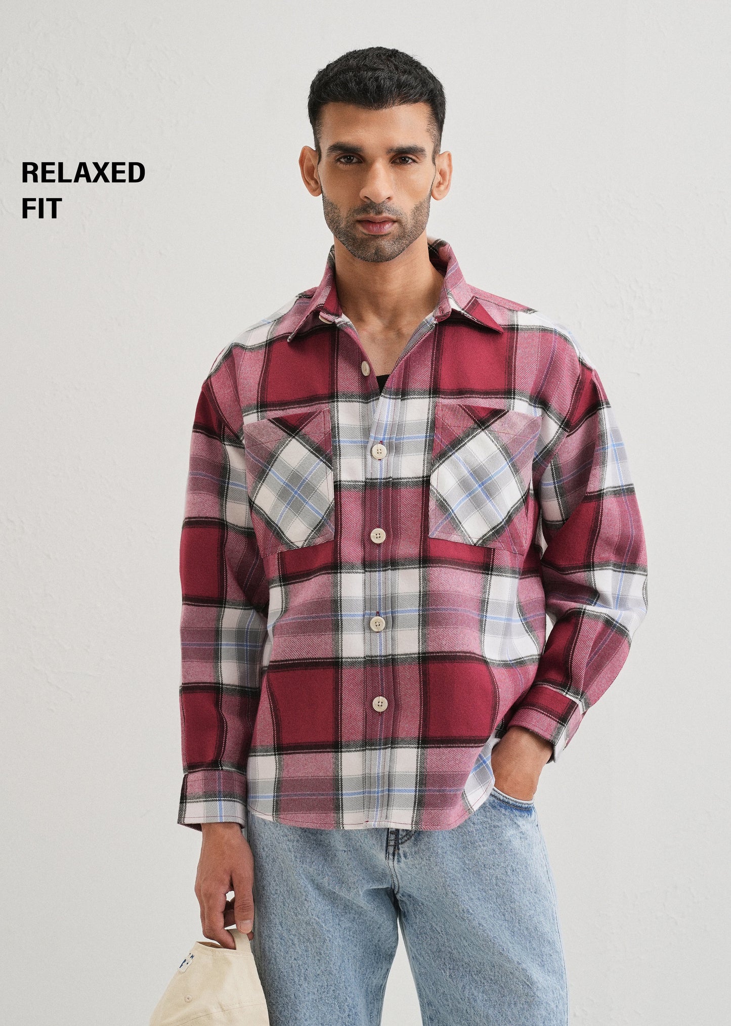 Pink Checked Relaxed Fit Shacket