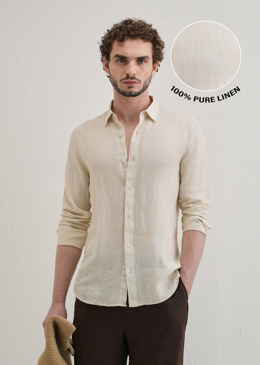 100% Pure Classic Cream Linen Shirt