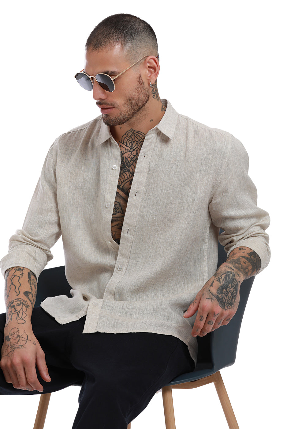 100% Pure Irish Beige Linen Shirt