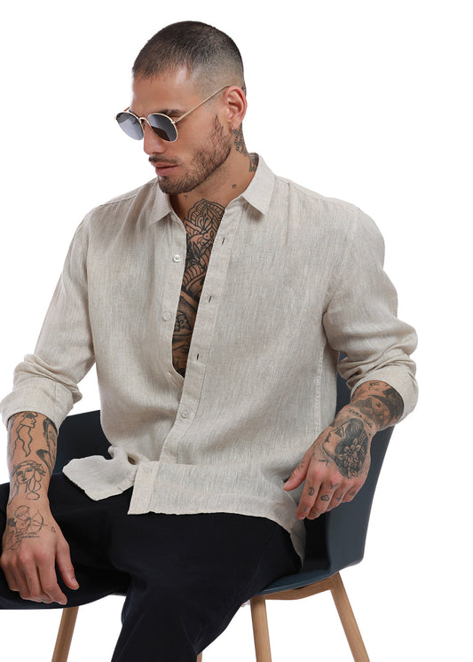 100% Pure Irish Beige Linen Shirt