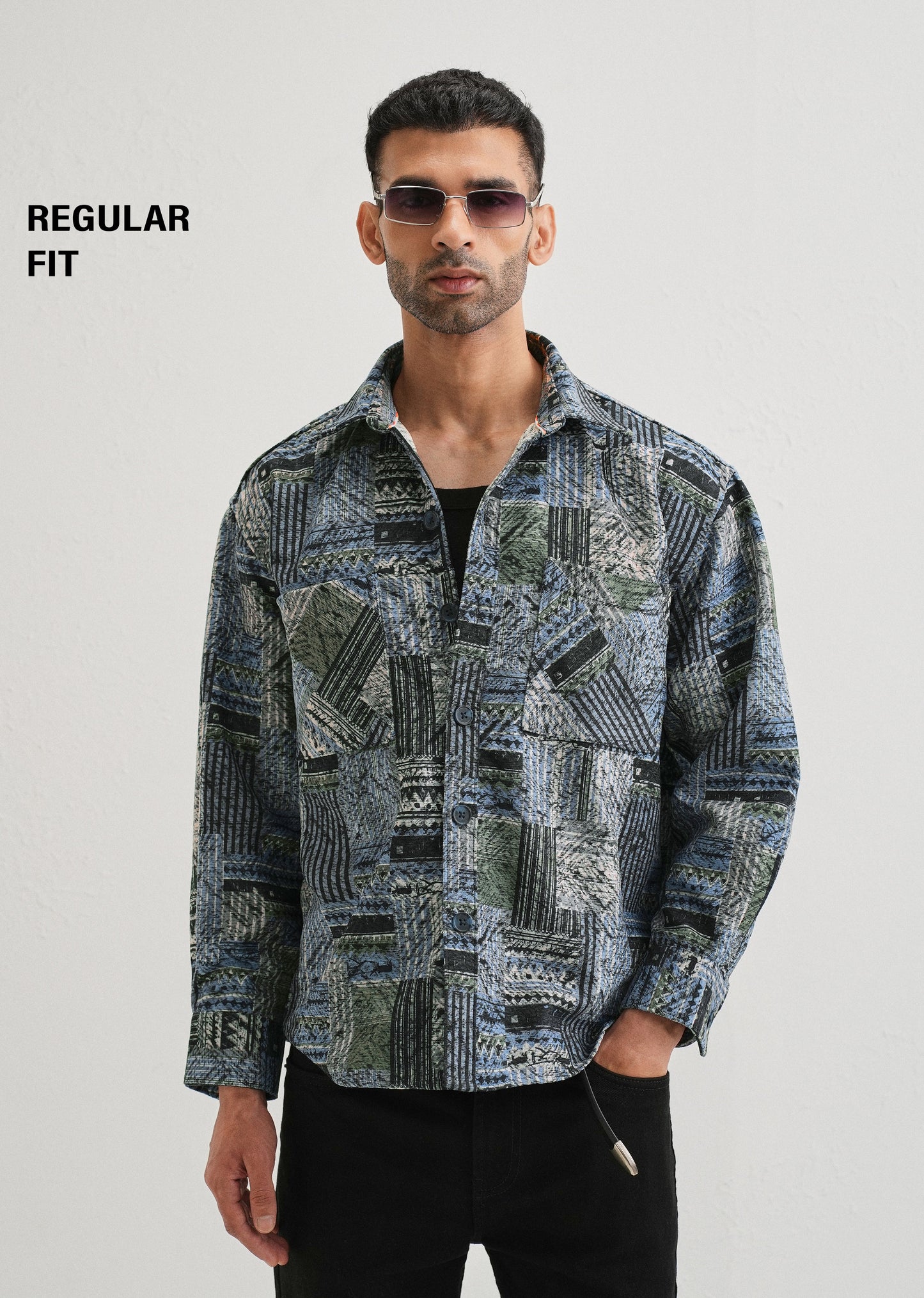 Blue Line Abstract Regular Fit Shacket