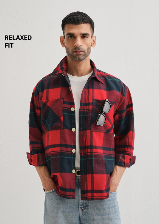 Red Checked Relaxed Fit Shacket
