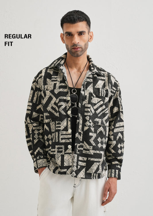 Beige Black Regular Fit Shacket