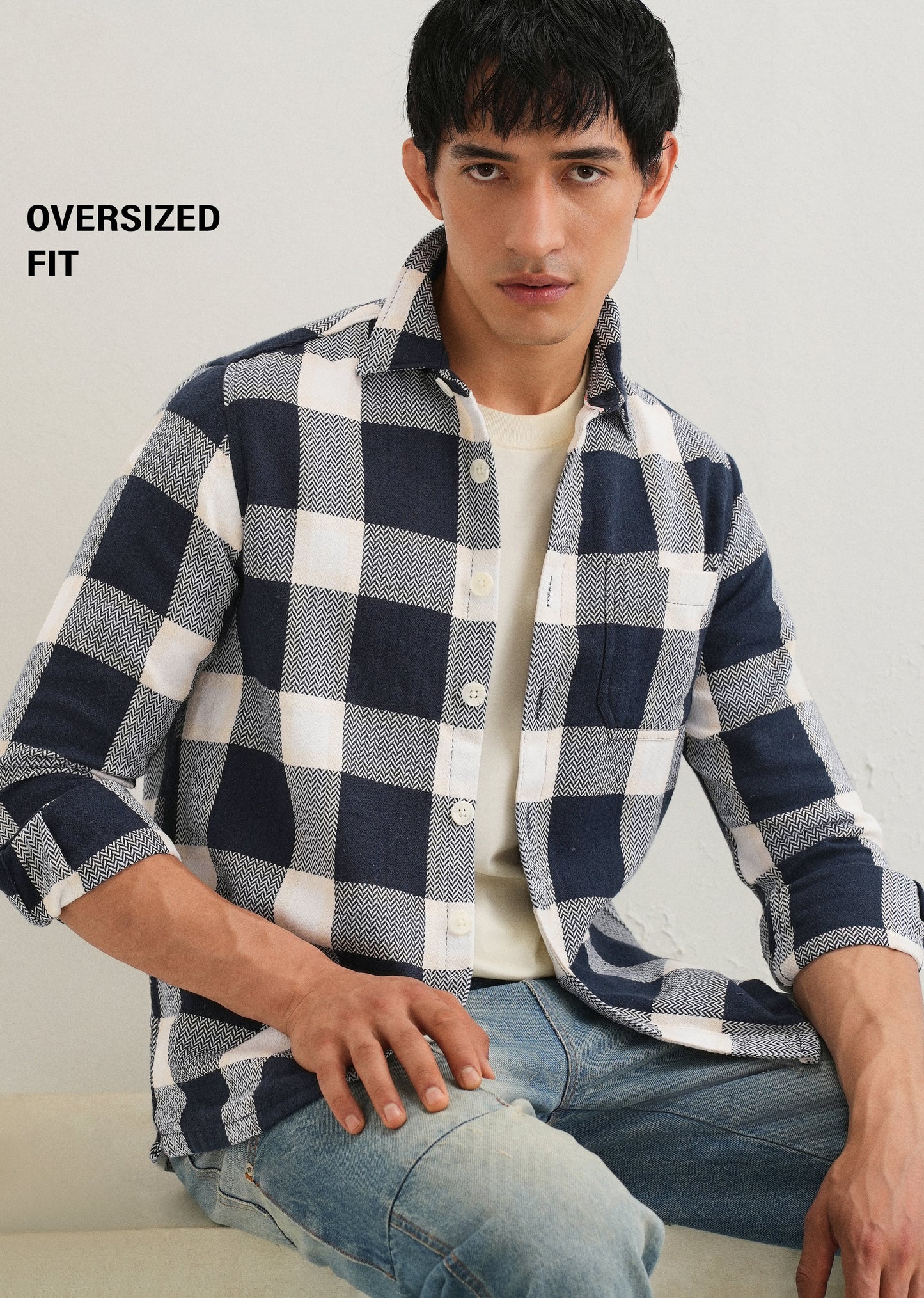 Dark Blue Checked Overshirt