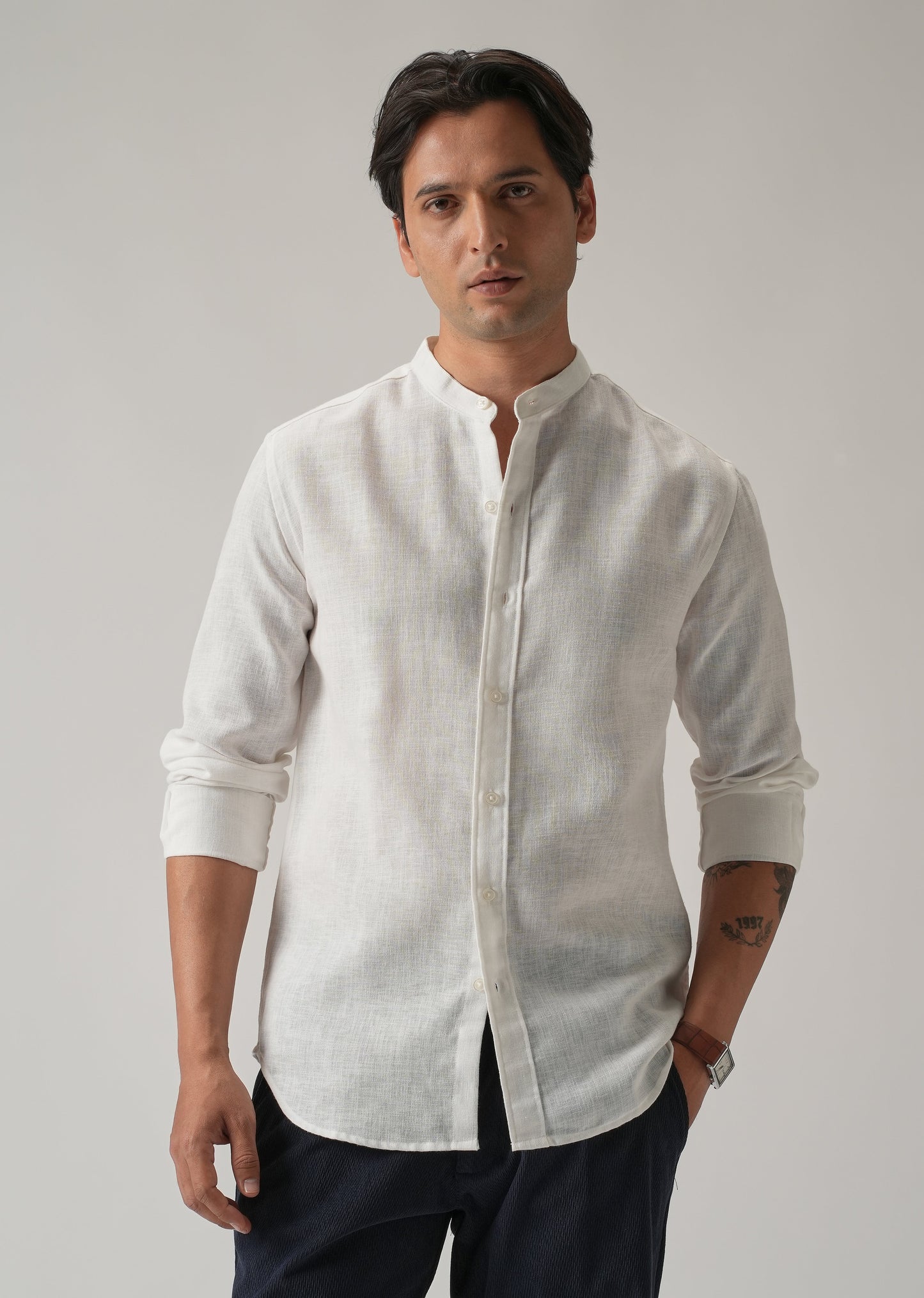 Arctic White Blended Linen Shirt