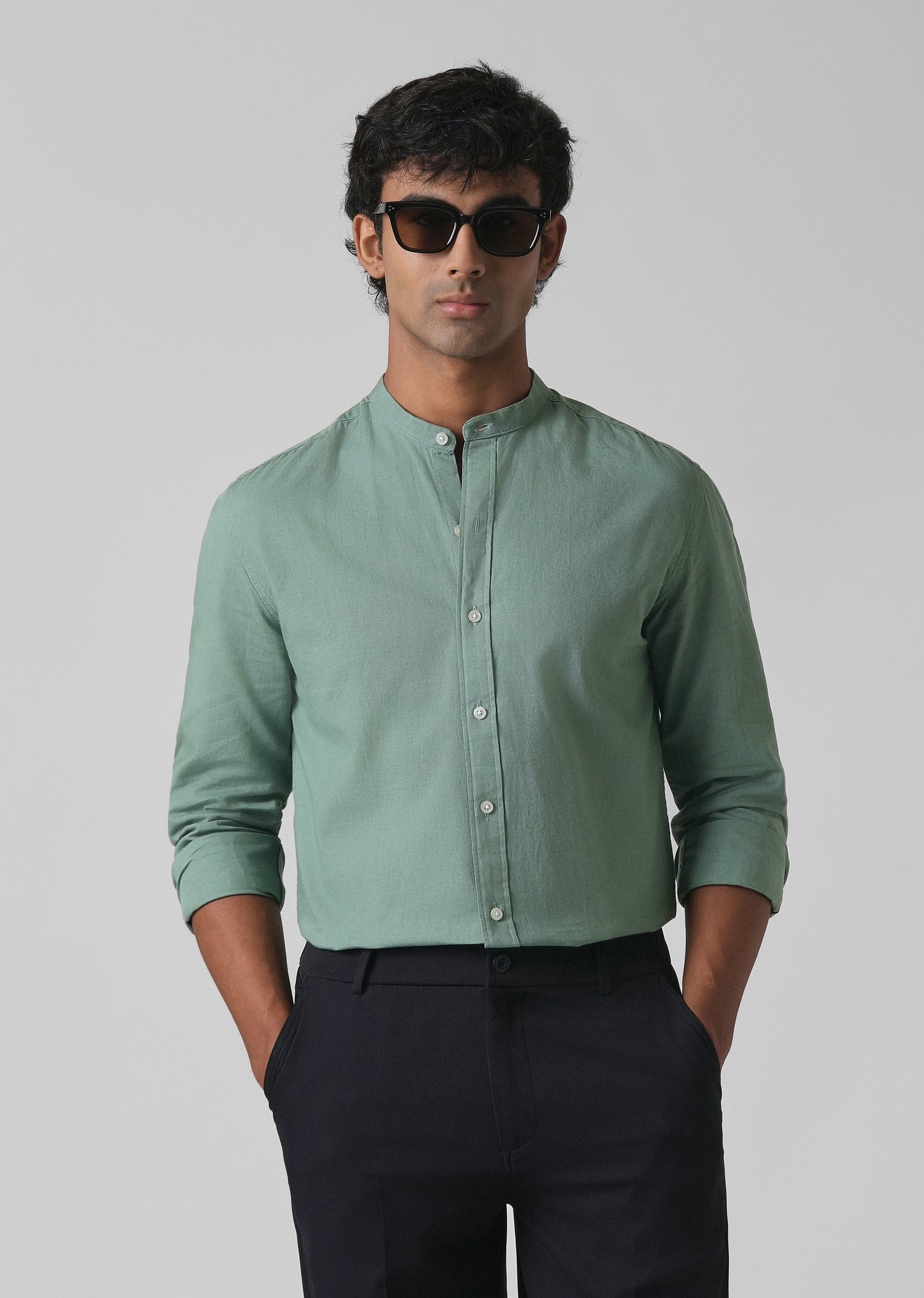 Atlantis Green Cotton Linen Shirt
