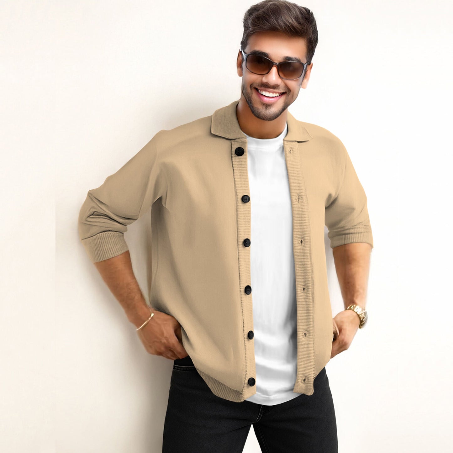 Men’s Full Sleeve Spread Collar Casual Jacket Beige