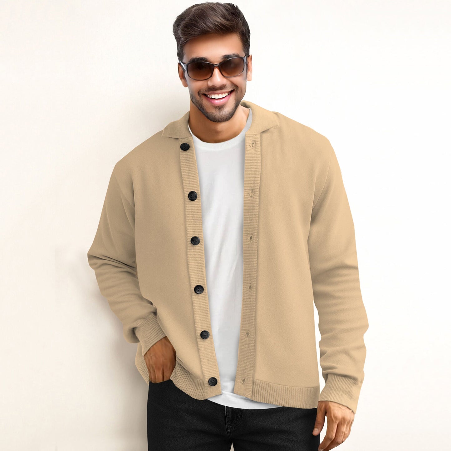 Men’s Full Sleeve Spread Collar Casual Jacket Beige