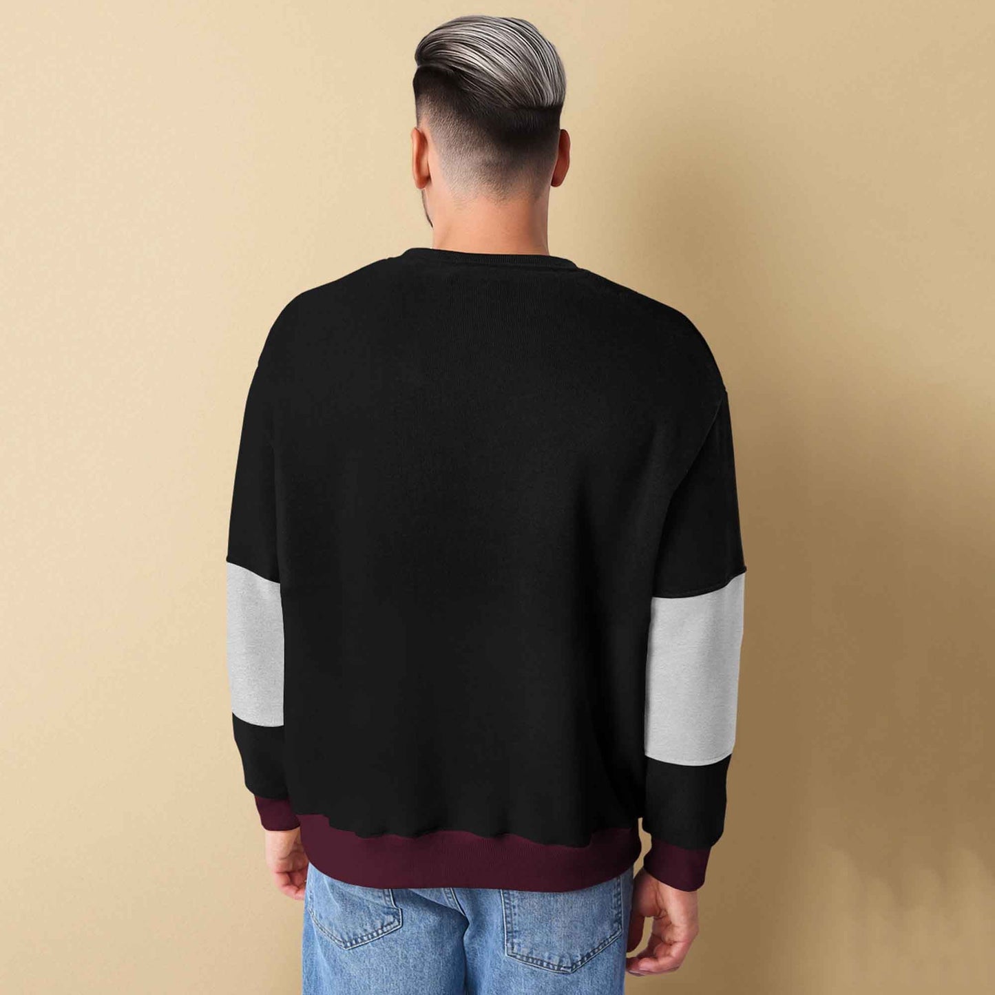 Trendy Round Neck Colorblock YOUNG Printed Black & Grey Sweatshirt