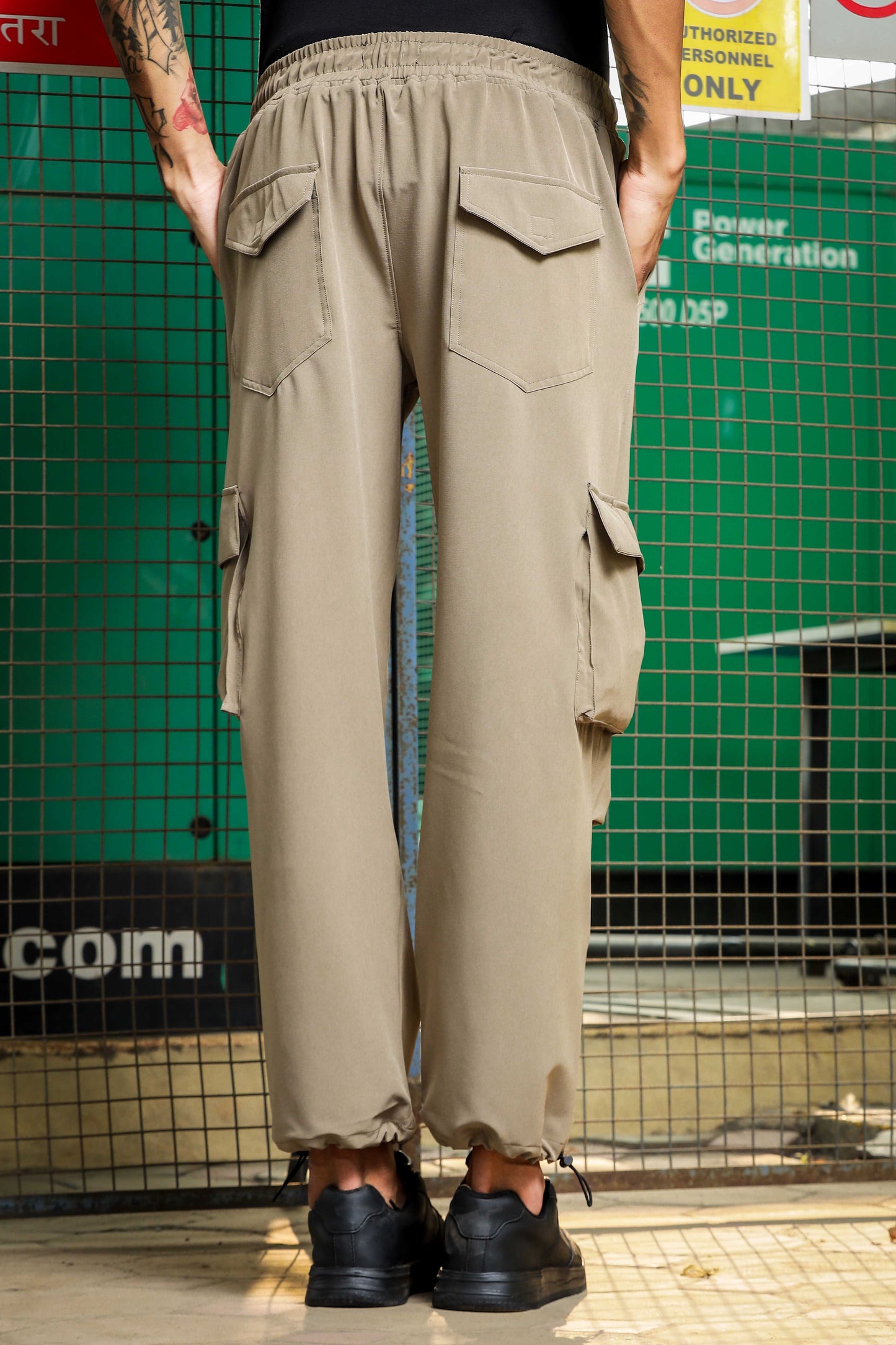 Unisex Baggy Fit Beige Parachute Cargo Trousers