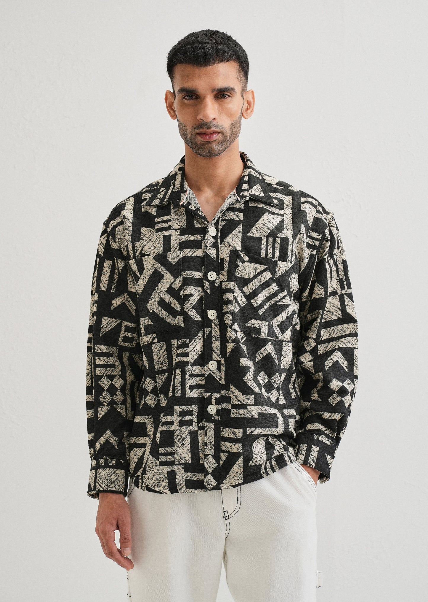 Beige Black Regular Fit Shacket