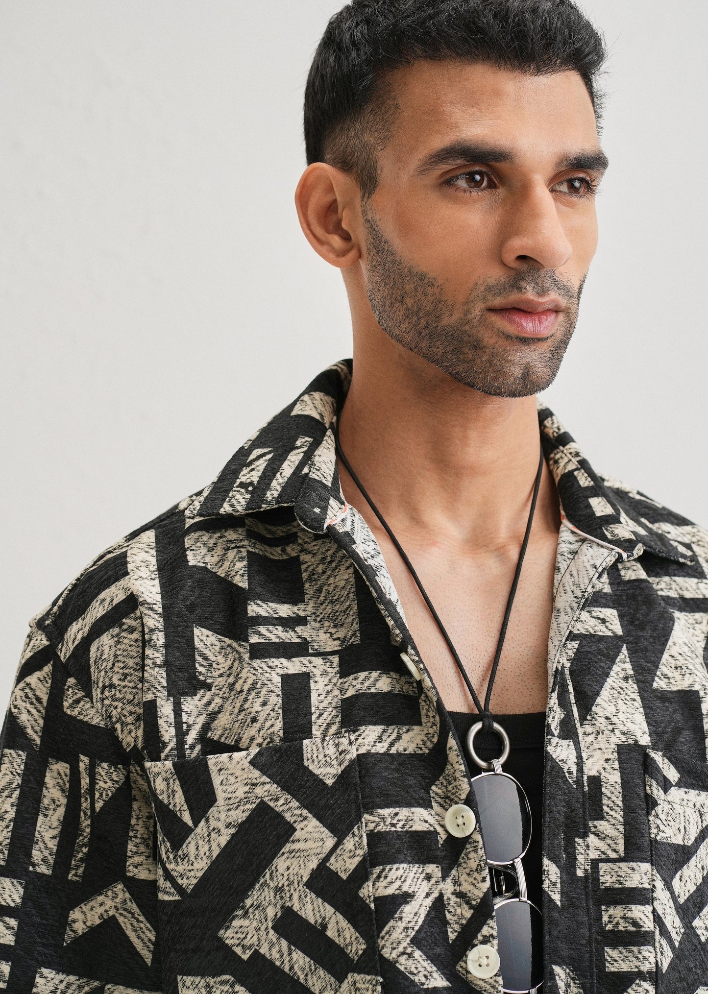 Beige Black Regular Fit Shacket