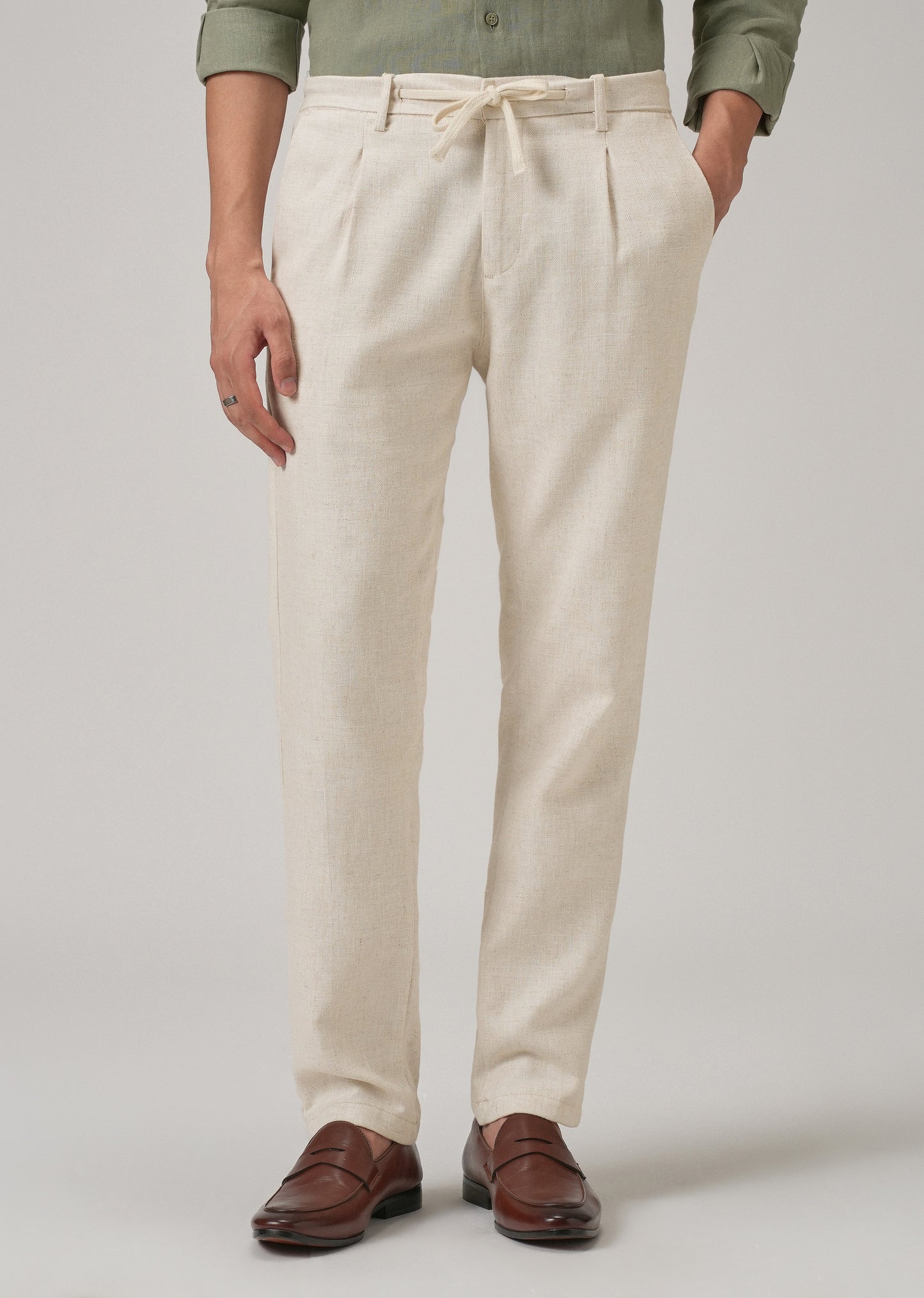 Beige Blended Linen Pant