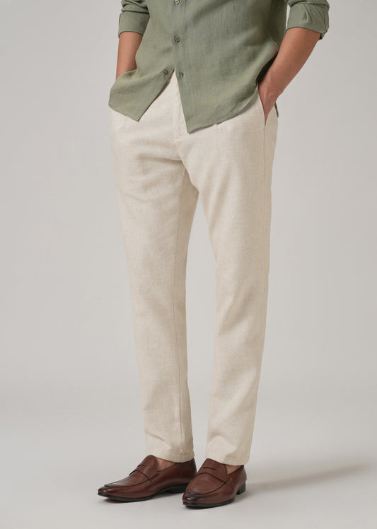 Beige Blended Linen Pant