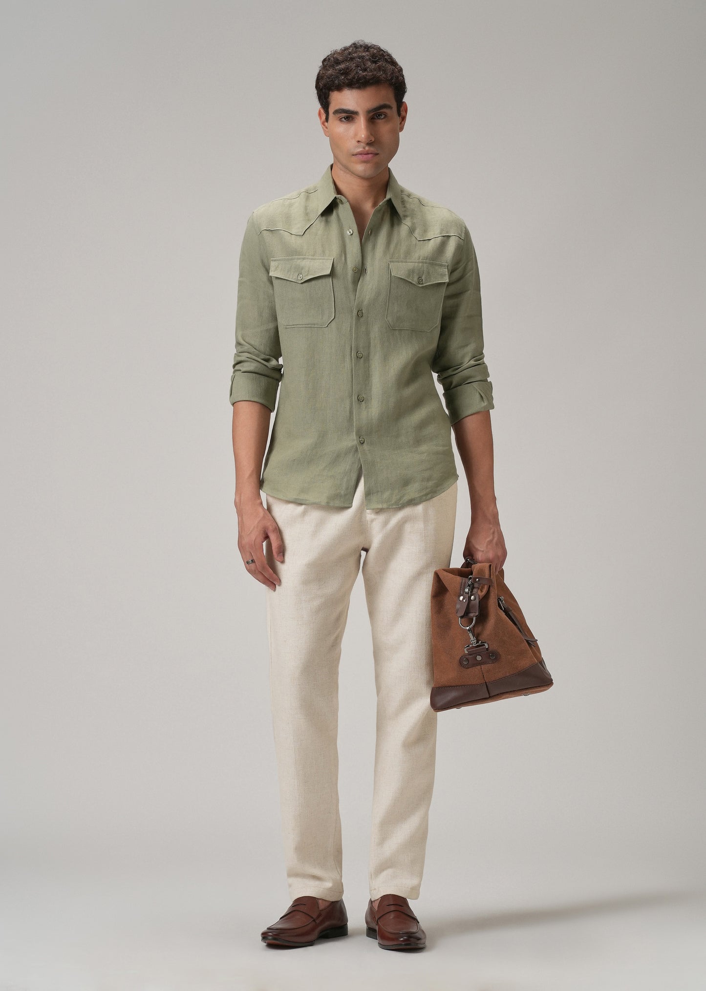 Beige Blended Linen Pant