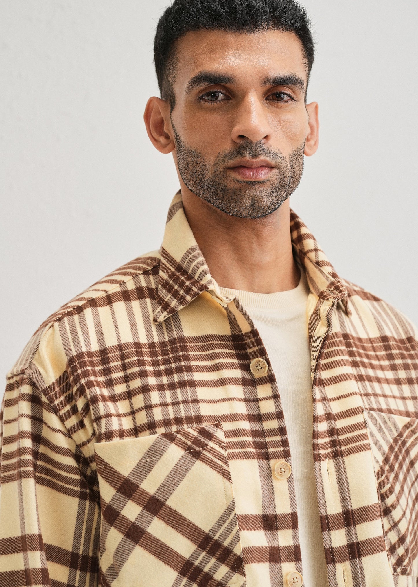 Beige Checked Relaxed Fit Shacket