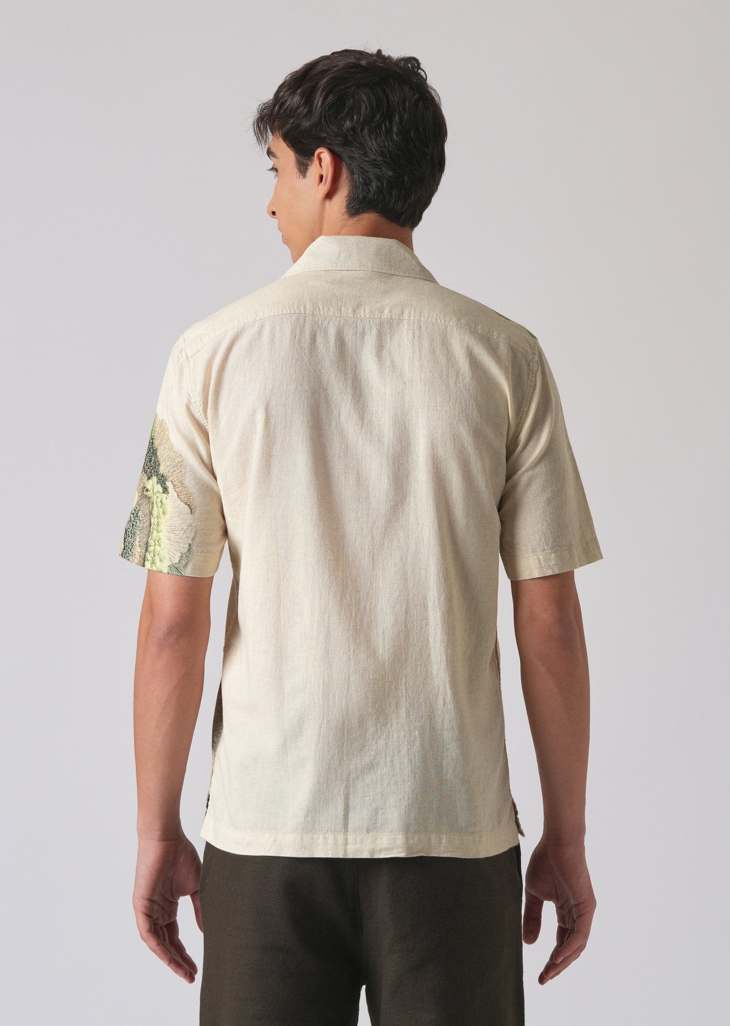 Beige Cotton/Linen Coral Print Shirt