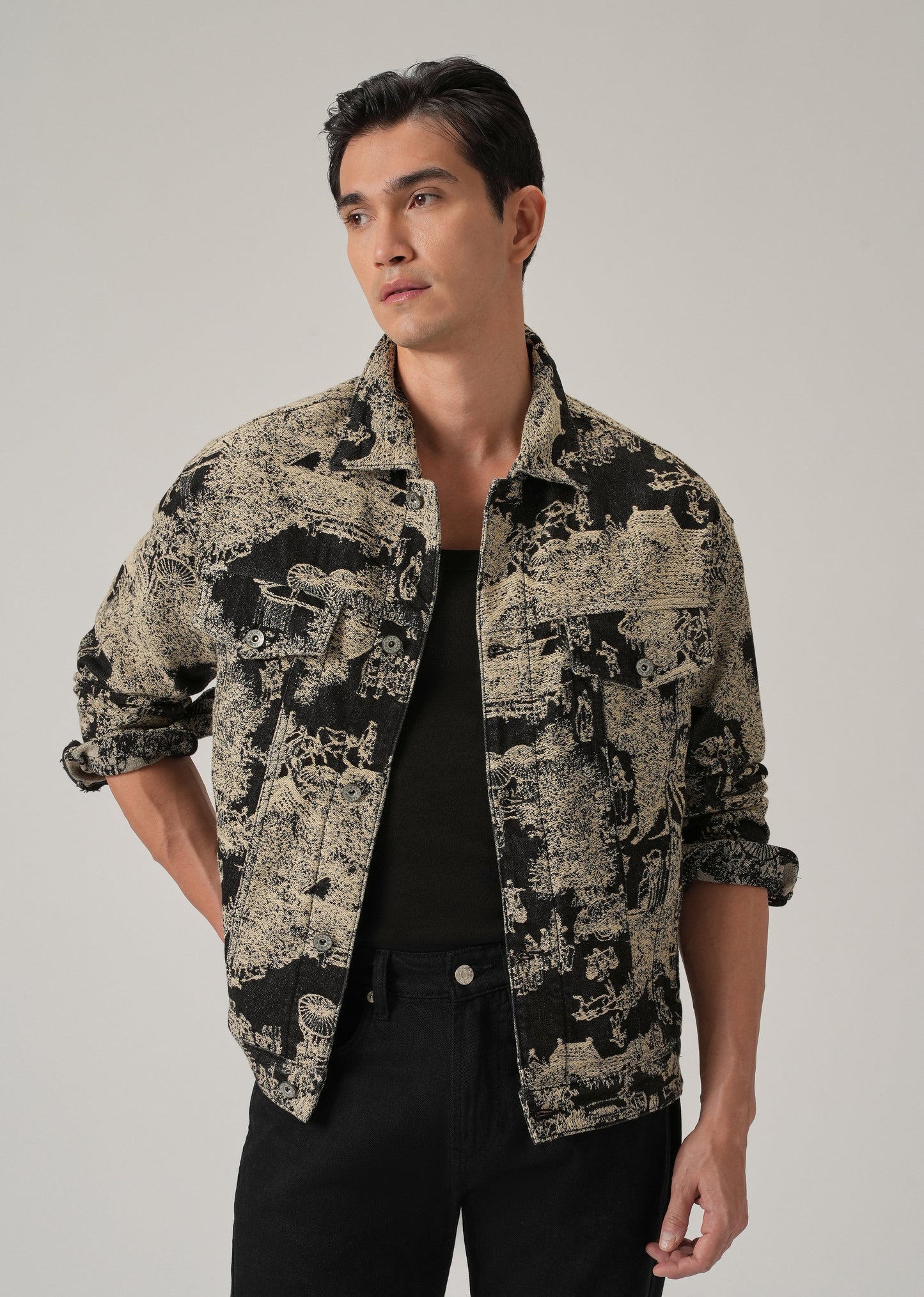 Beige Denim Jacquard Jacket