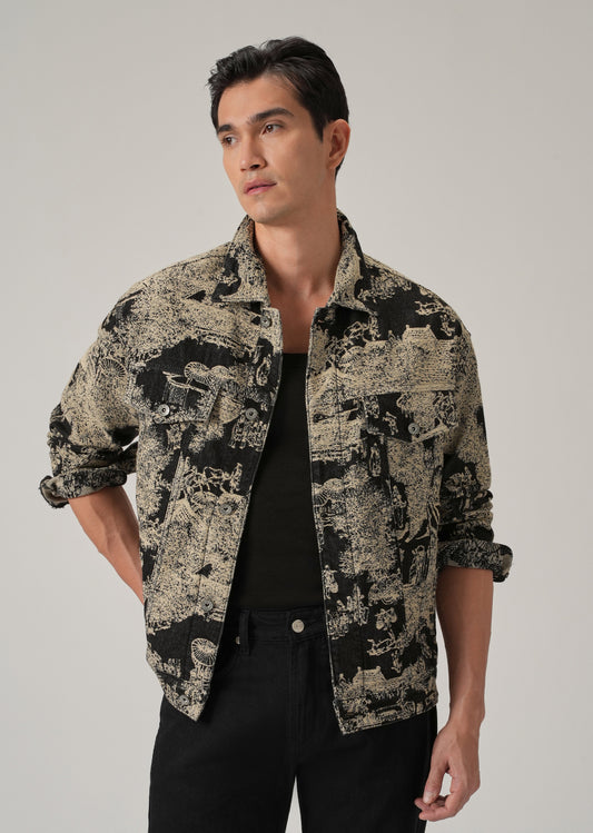 Beige Denim Jacquard Jacket